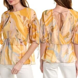 Ted Baker London Darcila Exaggerated Puff Sleeve Top Yellow Size 4